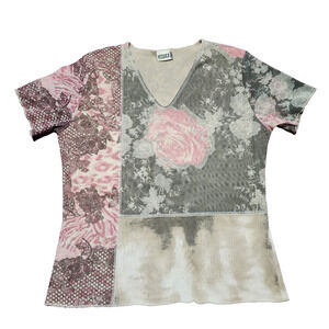 Y2K Vintage Paisley Patchwork Floral Top Size L Mesh Lined Fairy Boho Cottage